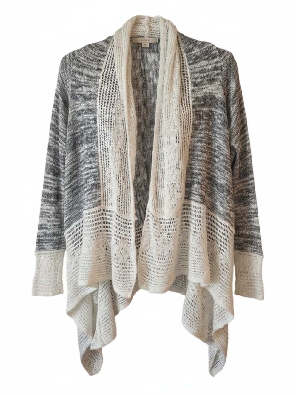 ENERGE WORLD WEAR | Gray‎ Marled Open Front Waterfall Cardigan Sweater Boho | L